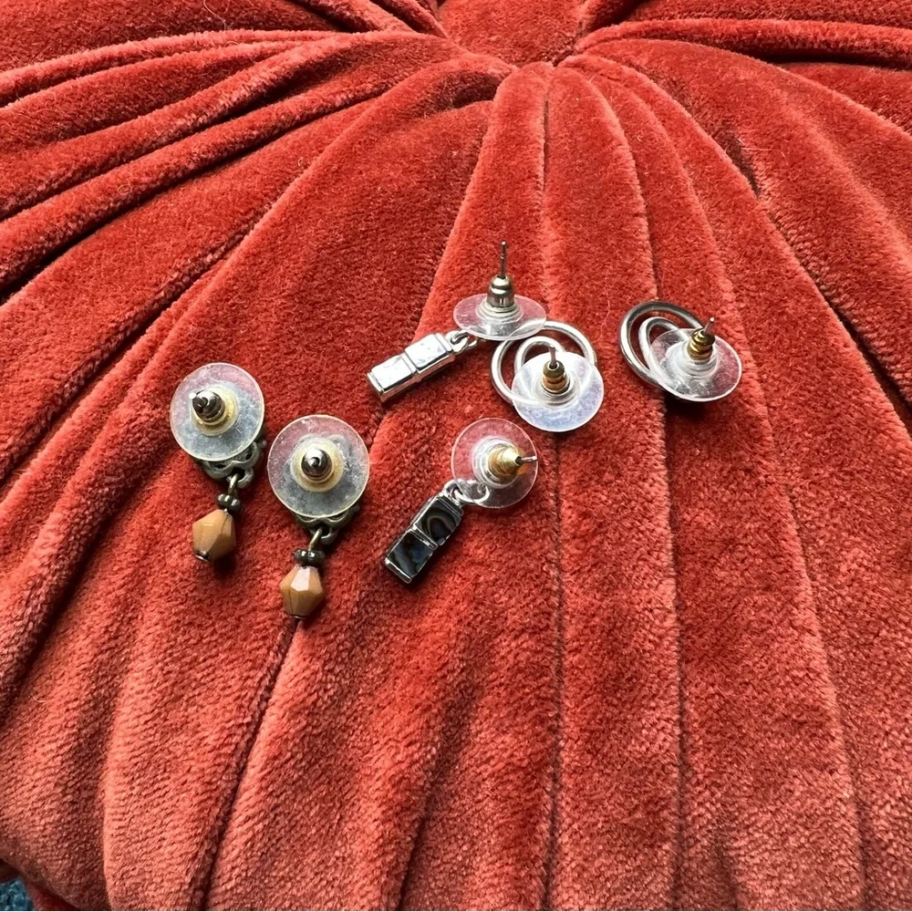 Vintage Earring Bundle Set of Three Double Hoop Beaded Abalone Dangle Retro